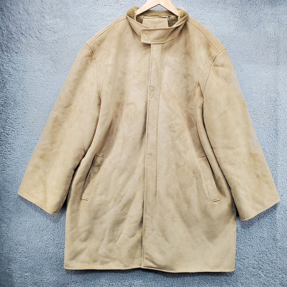 Genelli Faux Suede Coat Jacket Mens 3XL Tan Faux Shearling Lined